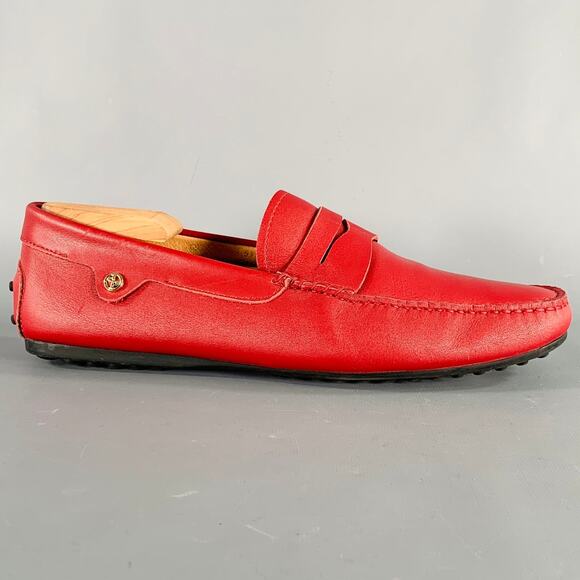 OPP FRANCE Size 7 Red Leather Penny Drivers Loafers - Picture 2 of 8